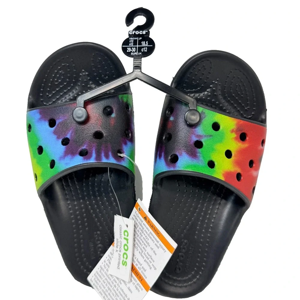 Crocs Tie Dye Graphic Classic Slide Sandals Kids Unisex C12 Multicolor